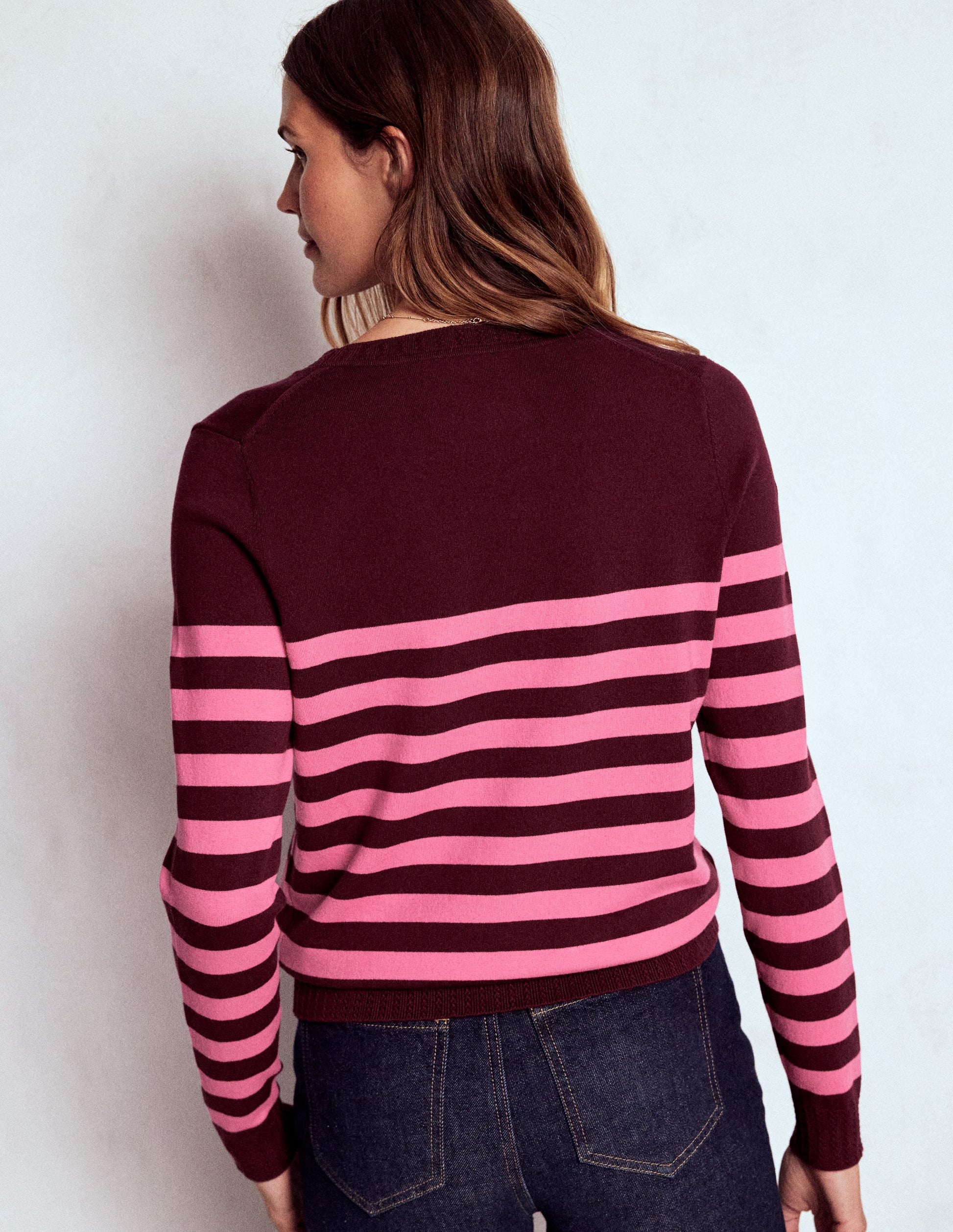 Emilia Cotton Crew Jumper-Chestnut/Pink Stripe-2