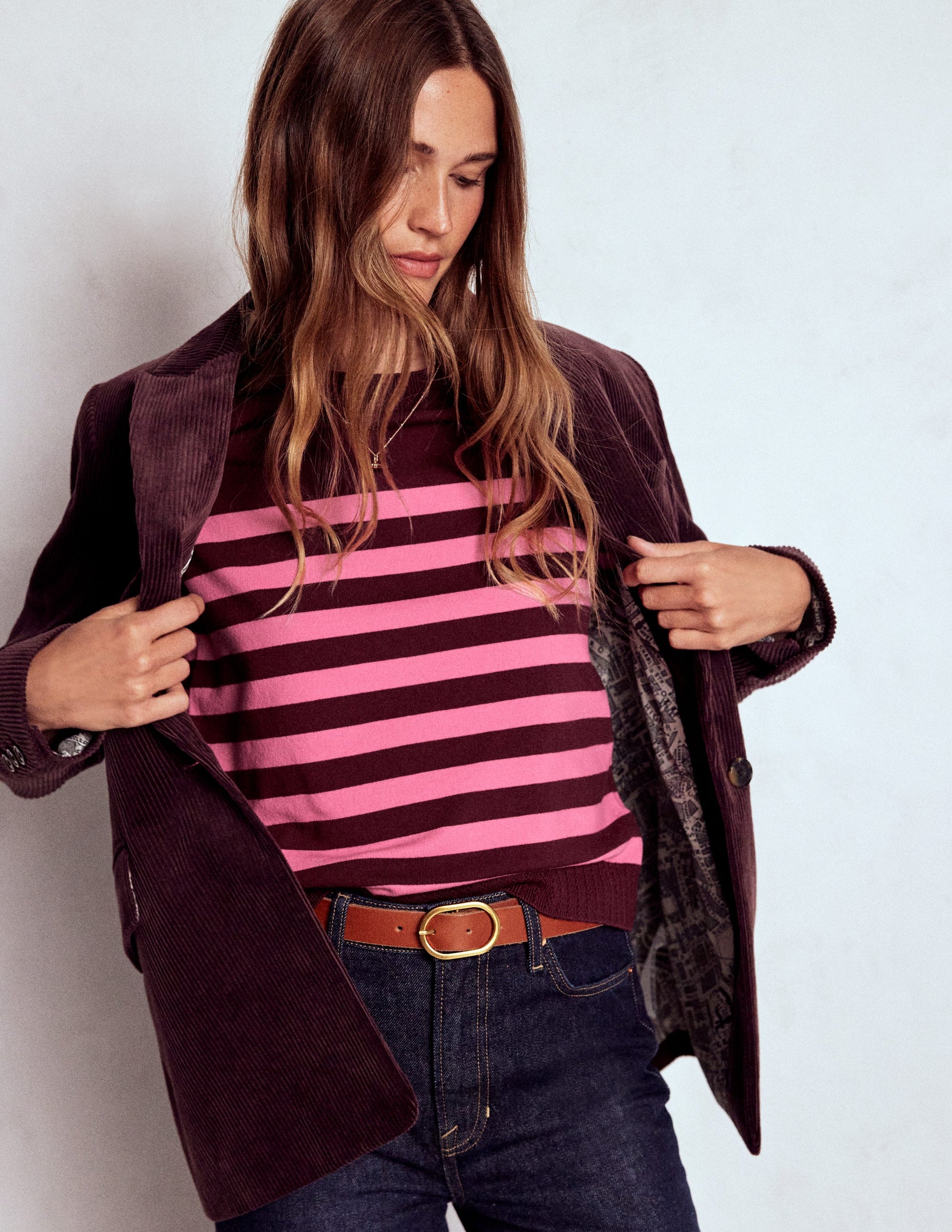 Emilia Cotton Crew Jumper-Chestnut/Pink Stripe-3