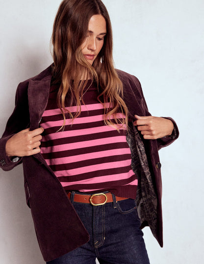 Emilia Cotton Crew Jumper-Chestnut/Pink Stripe-3