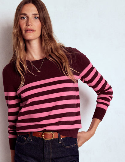 Emilia Cotton Crew Jumper-Chestnut/Pink Stripe-4