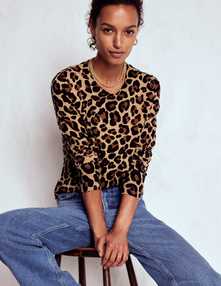 Emilia Cotton Crew Jumper-Cheetah Pop