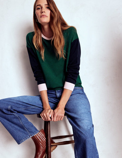 Lara Relaxed Cotton Jumper-Emerald Night, Navy-1