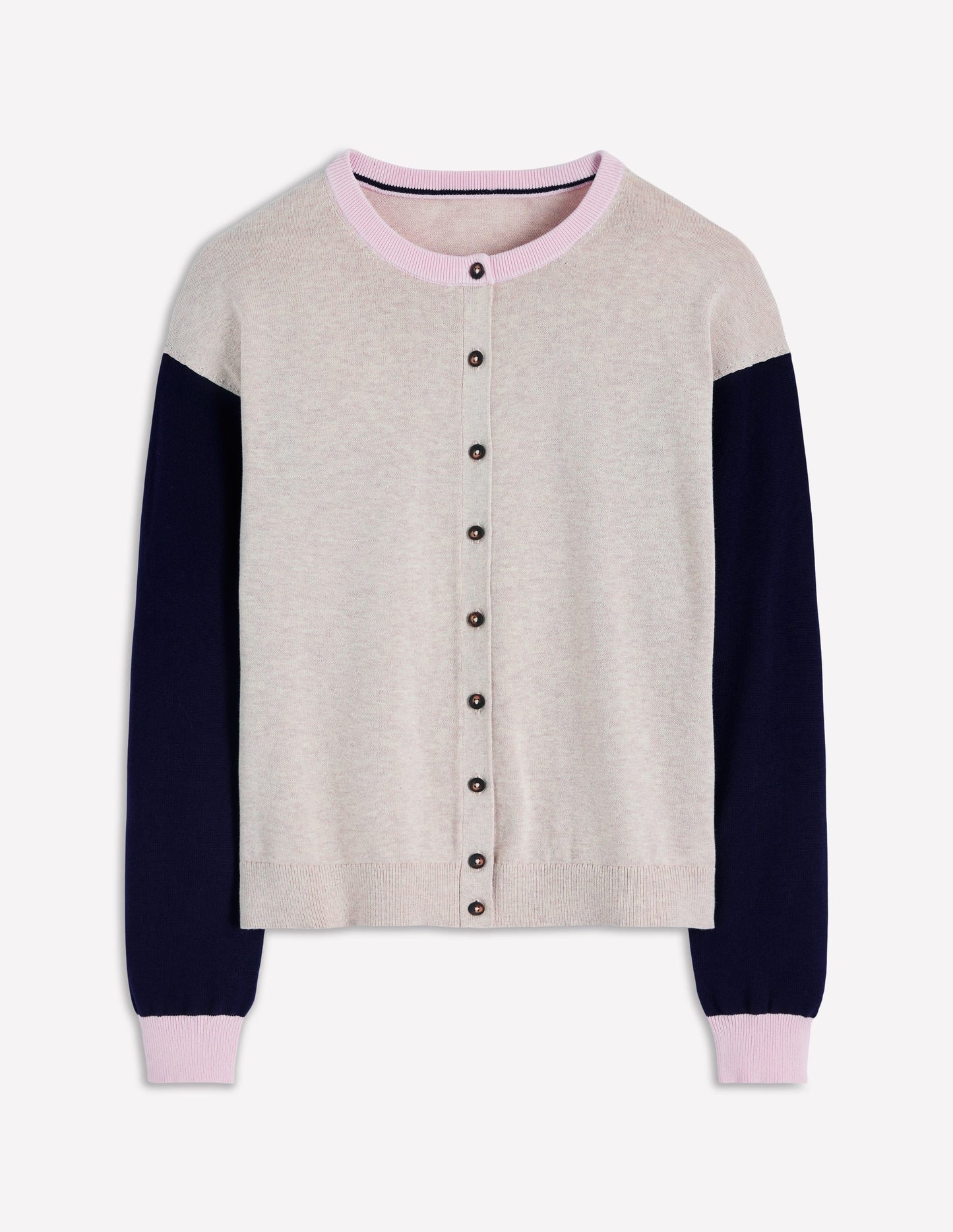 Lara Relaxed Cotton Cardigan-Oatmeal Melange, Navy
