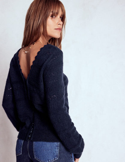 Leticia Lace Trim Jumper-Navy-4