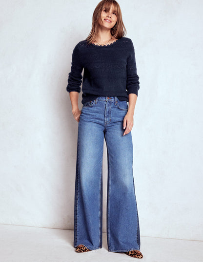 Leticia Lace Trim Jumper-Navy-5