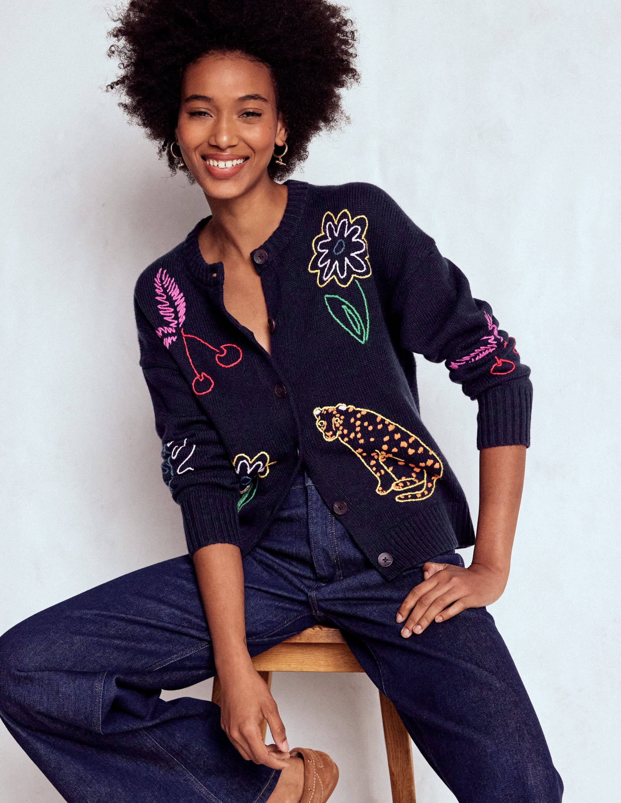 Natalie Embroidered Cardigan-Navy Embroidery - Image 1