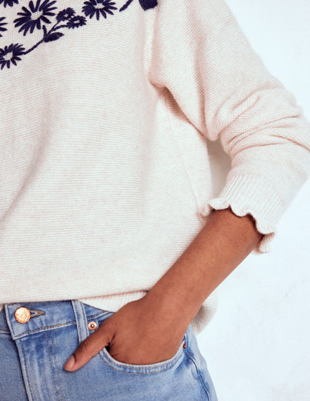Embroidered Frill Jumper-Warm Ivory