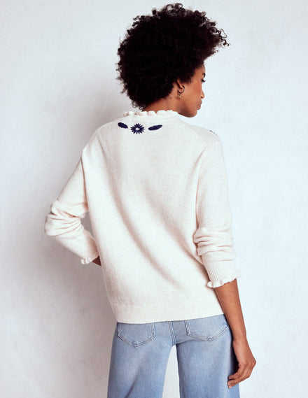 Embroidered Frill Jumper-Warm Ivory