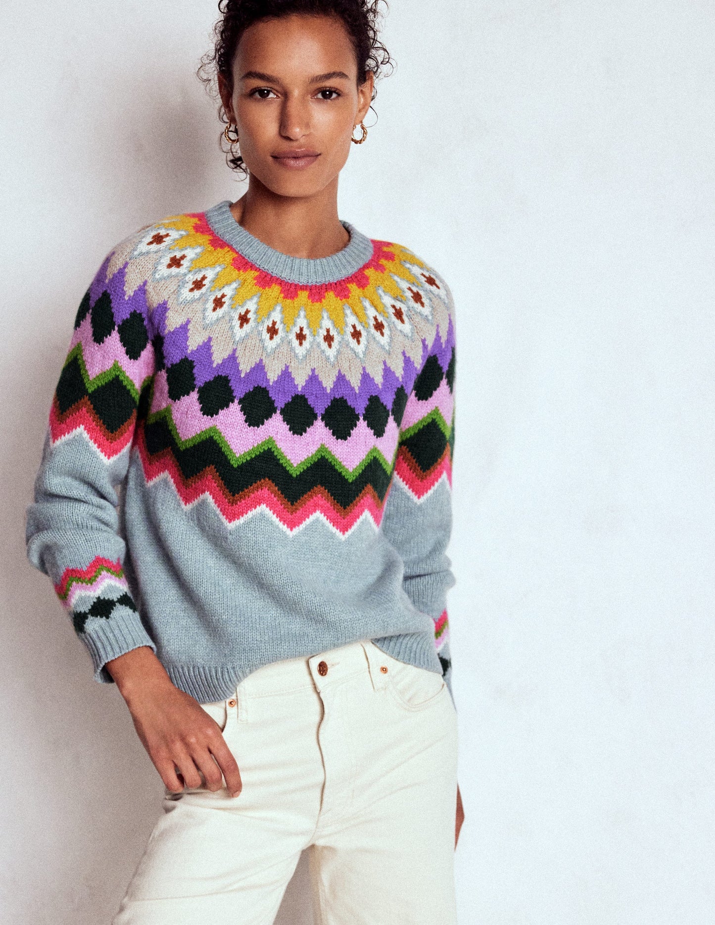 Eleanor Fair Isle Jumper-Tourmaline Blue Melange