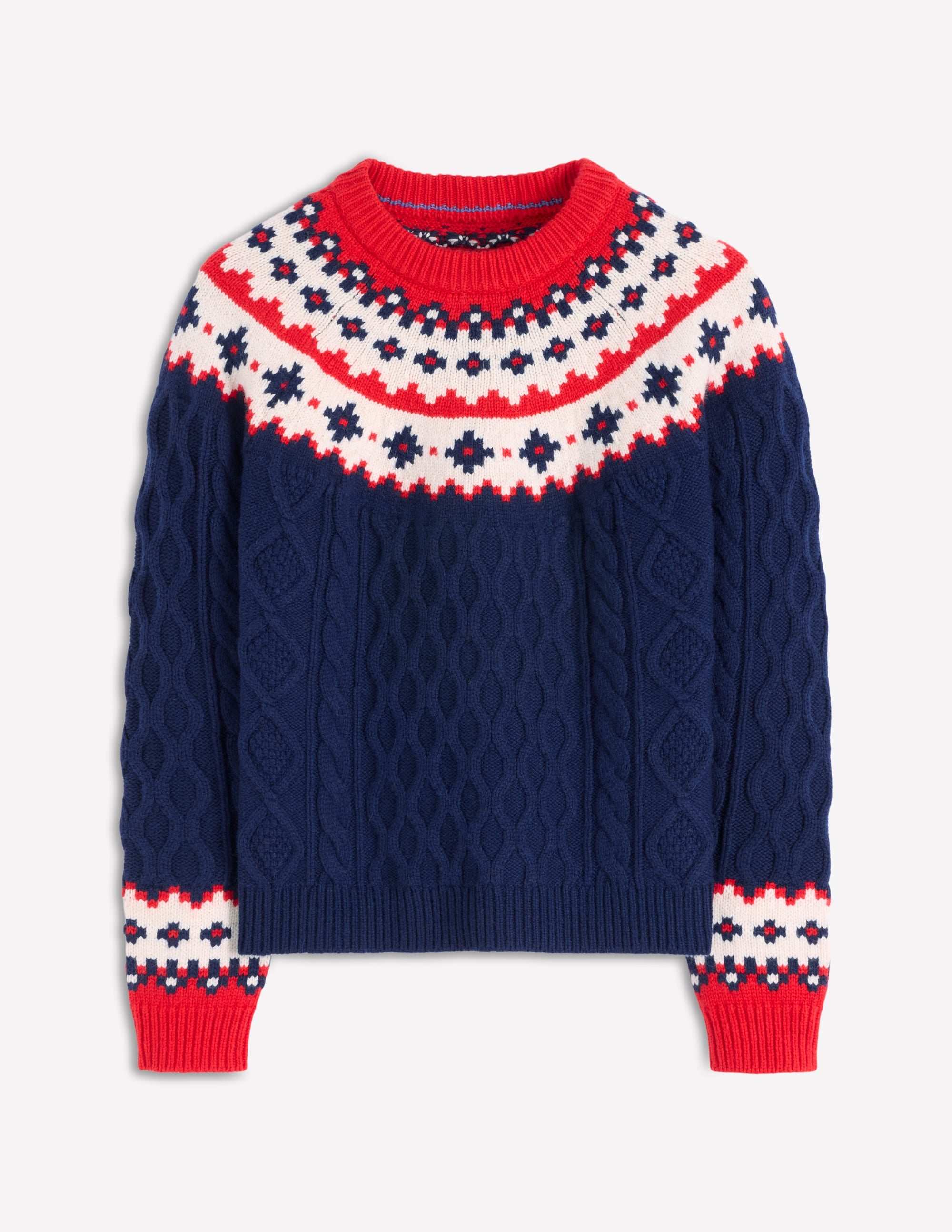 Eleanor Fair Isle Jumper-Navy Cable - Image 6