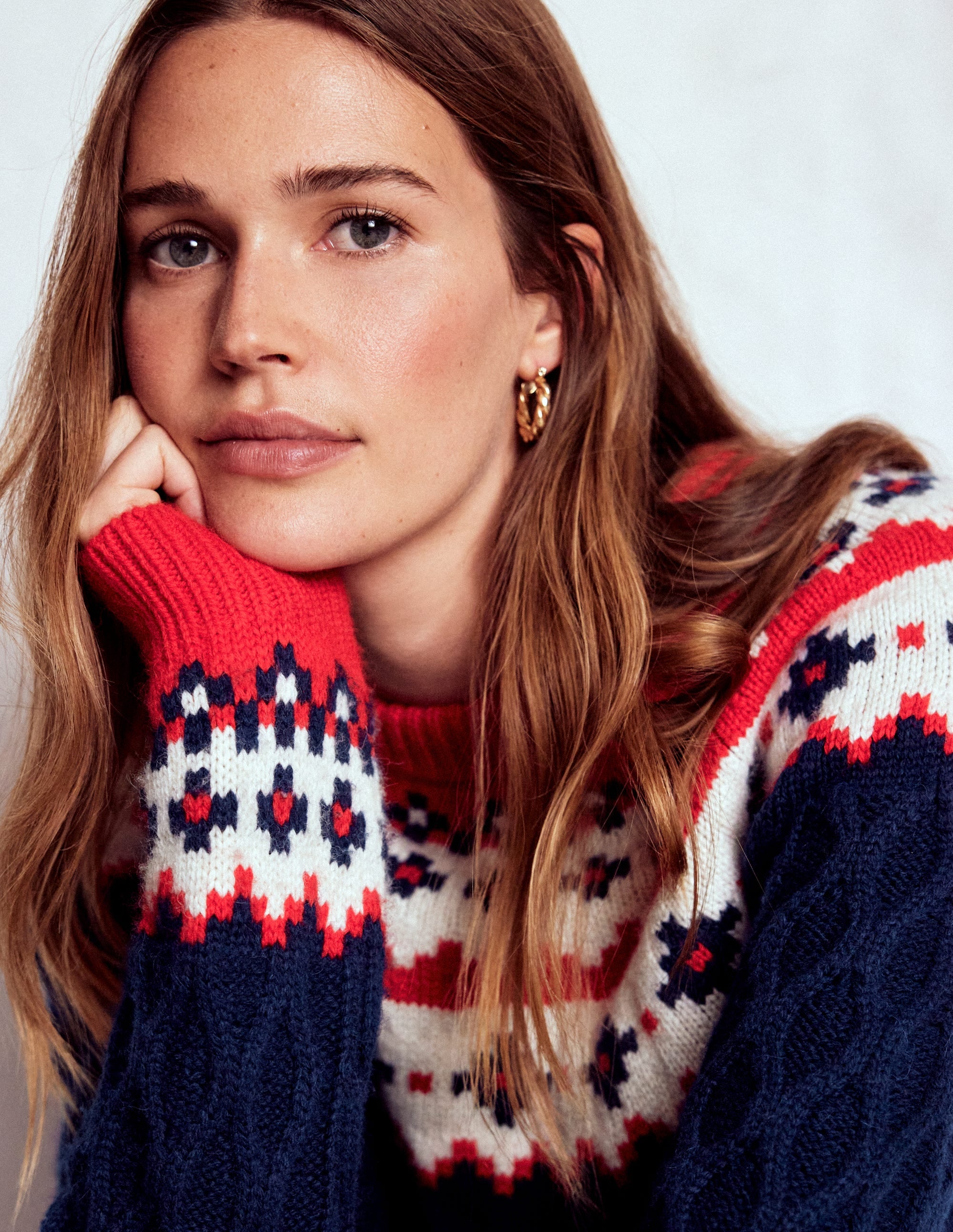 Eleanor Fair Isle Jumper-Navy Cable - Image 2