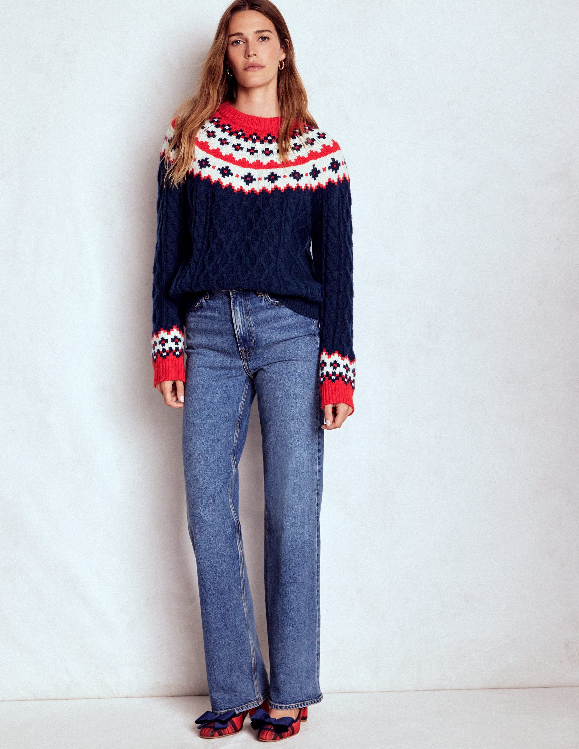 Eleanor Fair Isle Jumper-Navy Cable - Image 4
