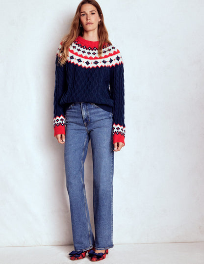 Eleanor Fair Isle Jumper-Navy Cable-5
