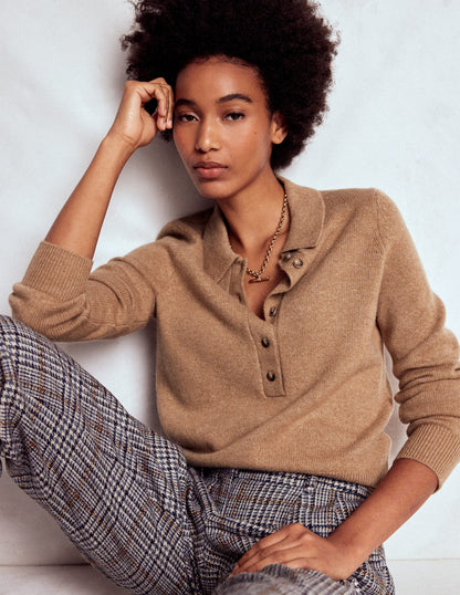 Collared Cashmere Jumper-Camel Melange-4