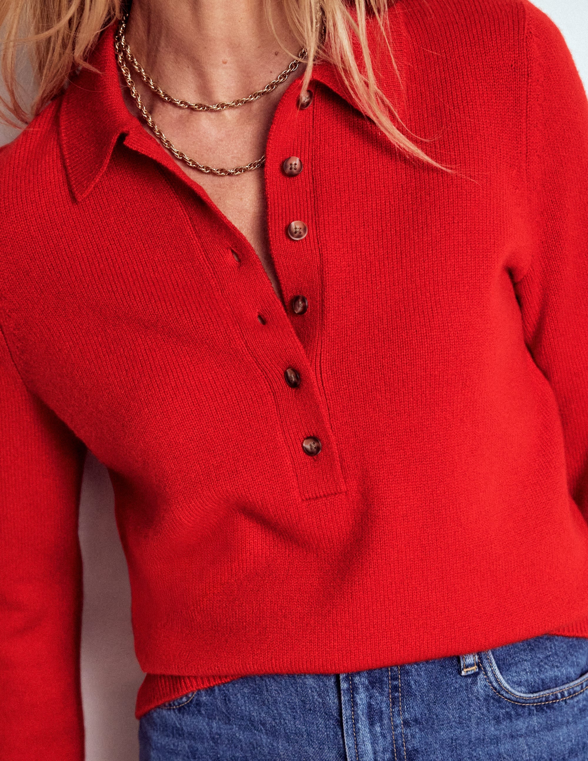 Collared Cashmere Jumper-Poppy Red - Image 2