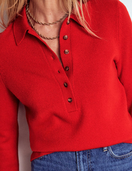 Collared Cashmere Jumper-Poppy Red