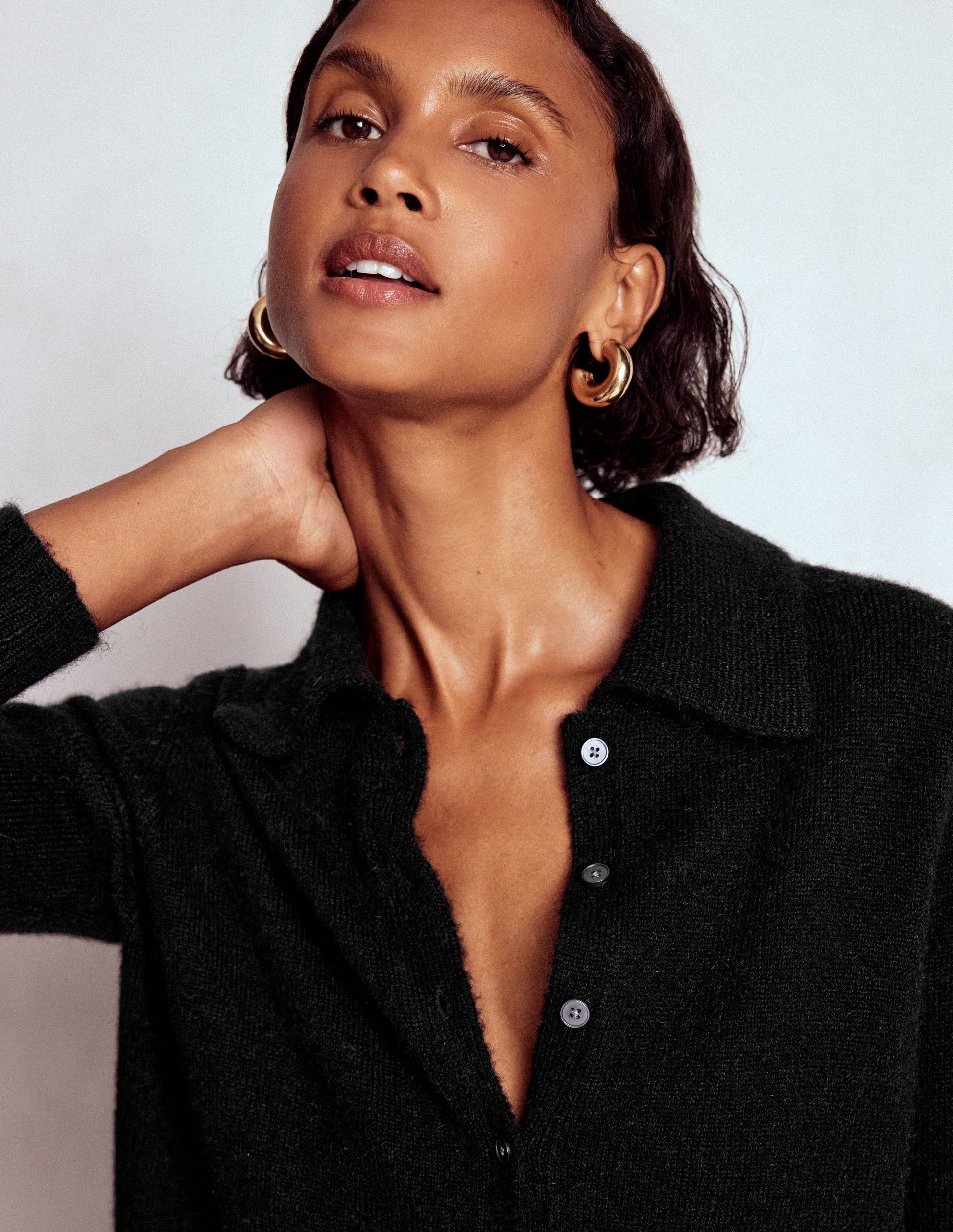 Collared Tie Front Cardigan-Black-2