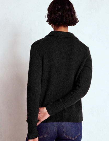 Collared Tie Front Cardigan-Black-3