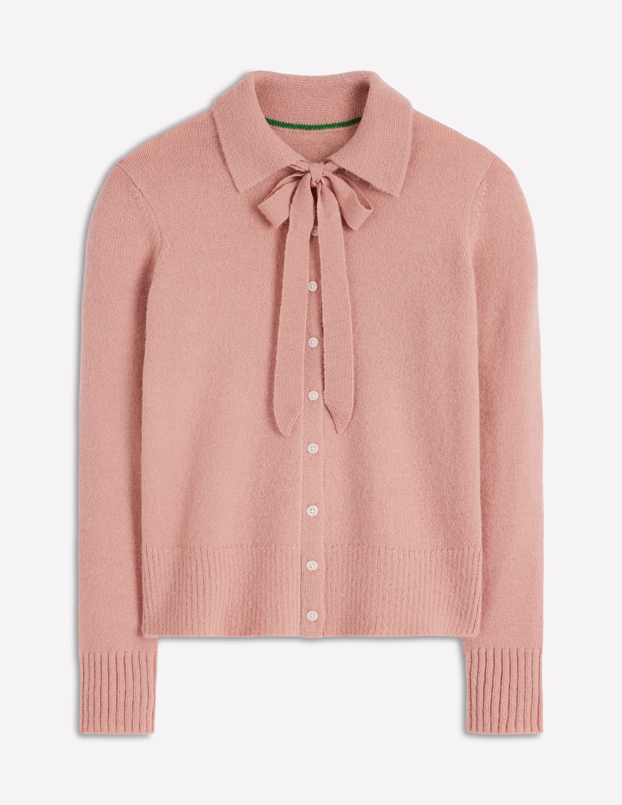 Collared Tie Front Cardigan-Misty Rose Pink - Image 5