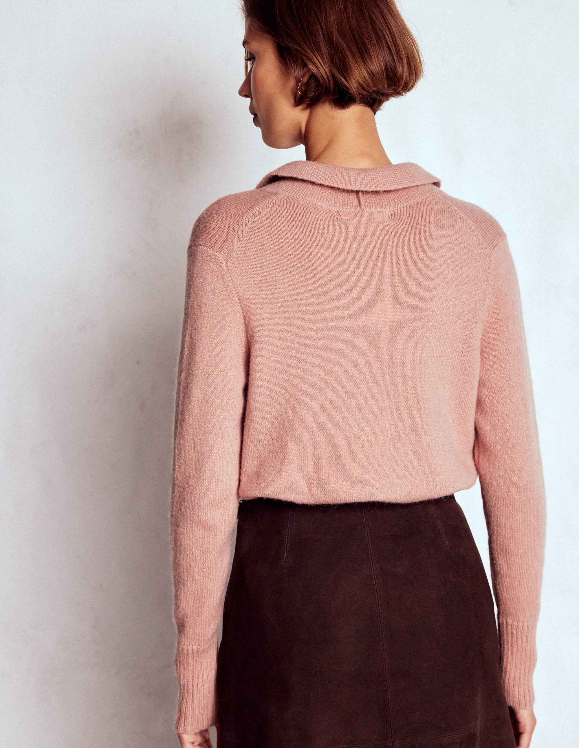Collared Tie Front Cardigan-Misty Rose Pink - Image 3