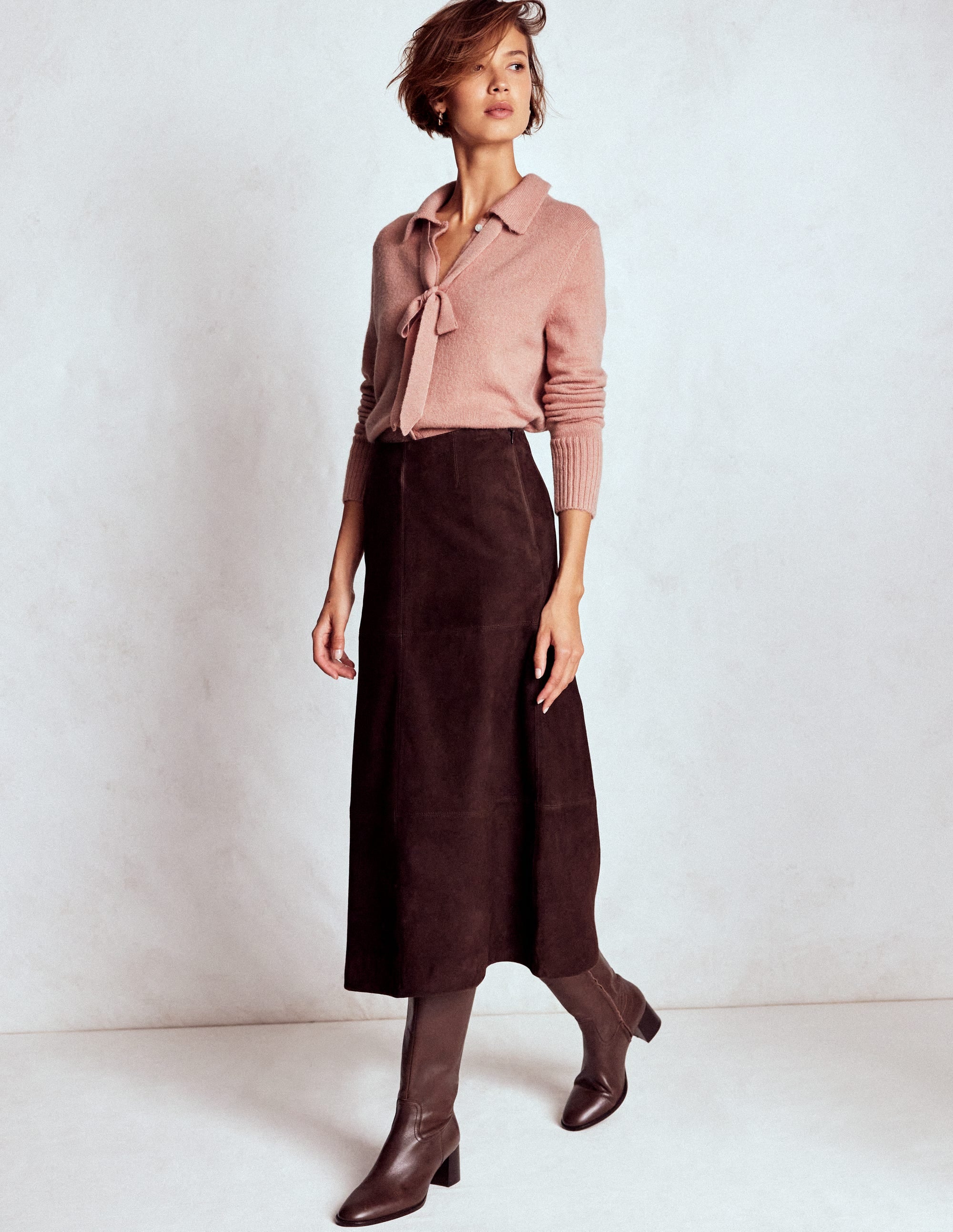 Collared Tie Front Cardigan-Misty Rose Pink - Image 4