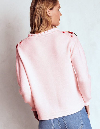 Embroidered Frill Cardigan-Blooming Pink-4