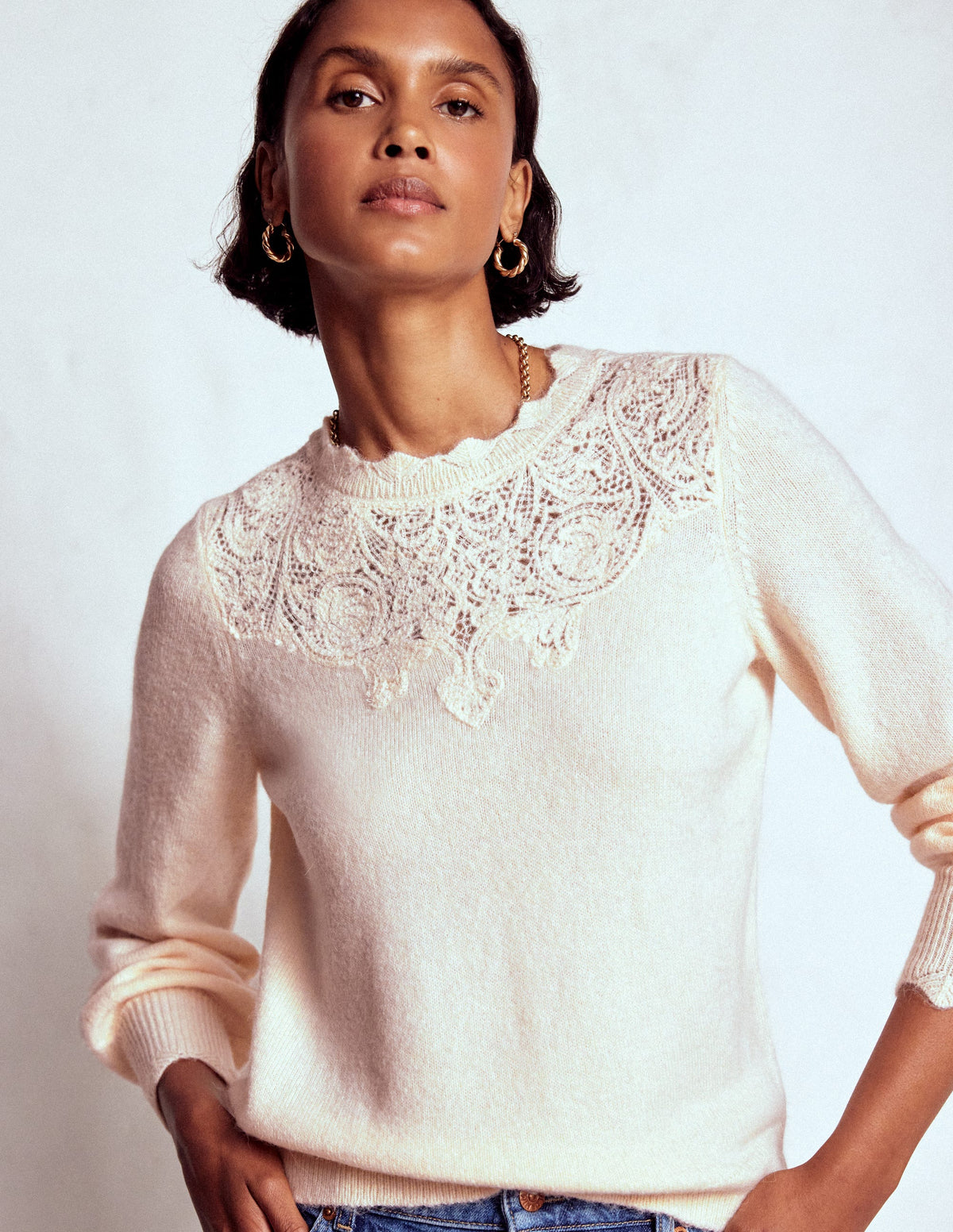 Fluffy Embroidered Jumper-Almond Milk - Image 1