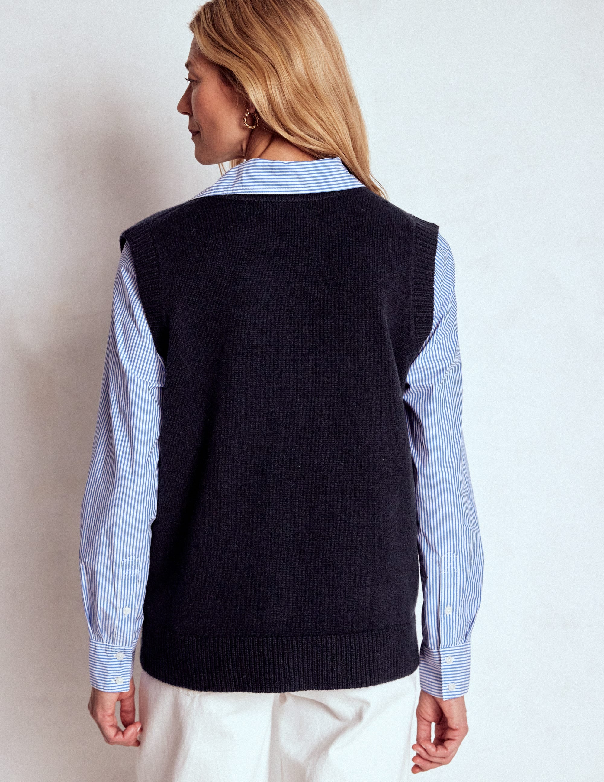 Marion Merino V-Neck Tank-Navy - Image 3