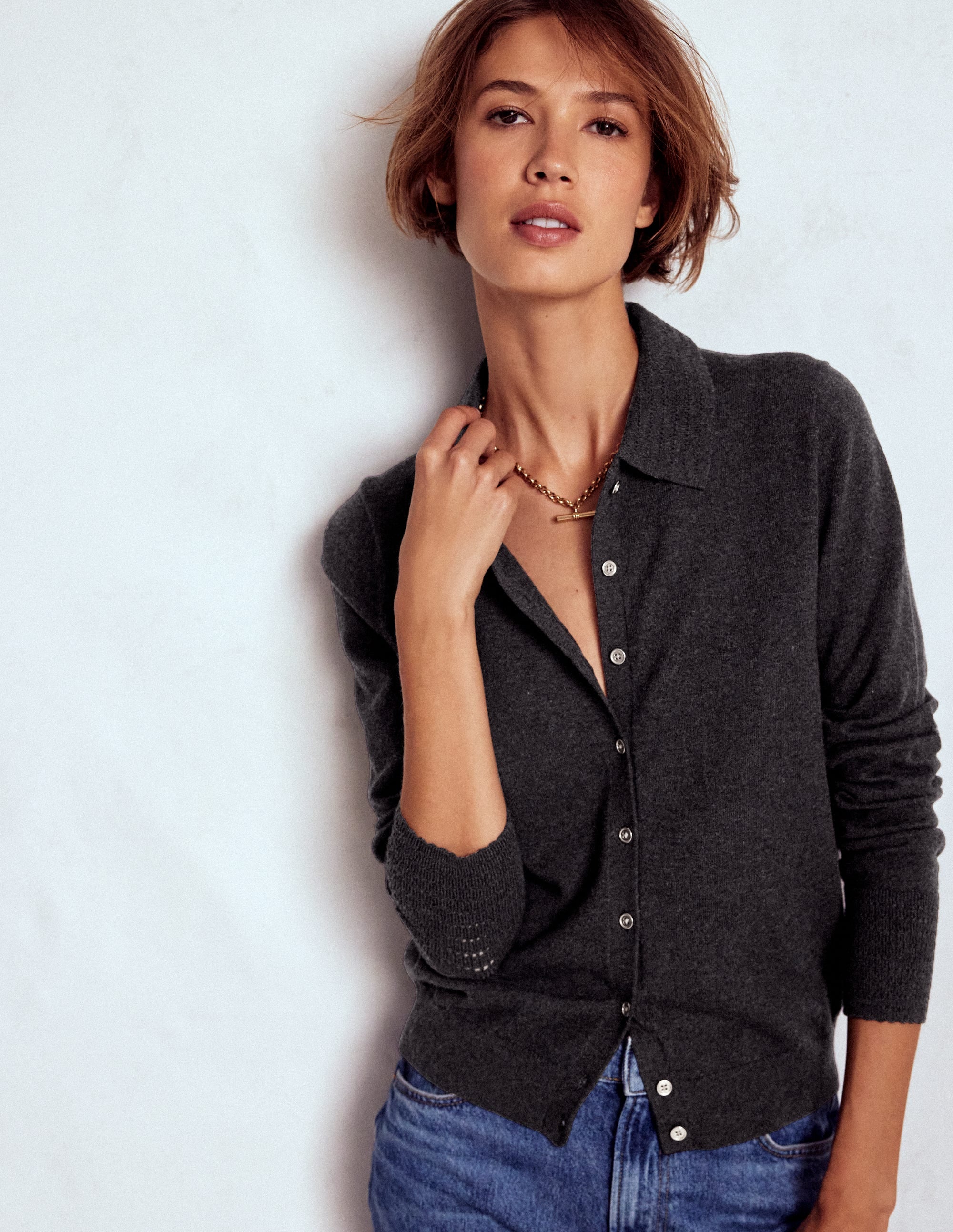 Briony Stitch Cardigan-Charcoal Melange - Image 1
