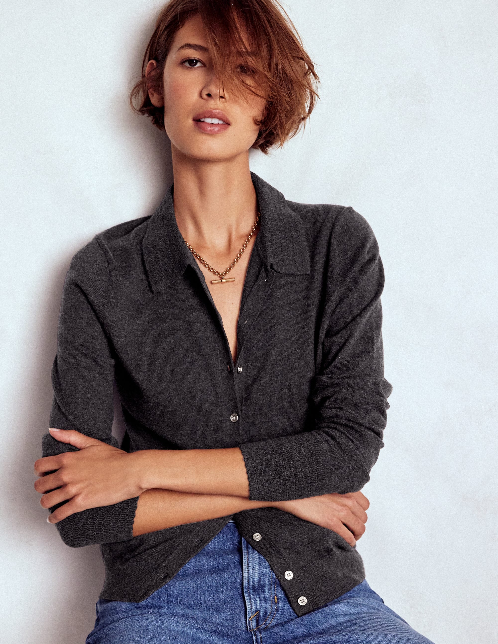 Briony Stitch Cardigan-Charcoal Melange - Image 4