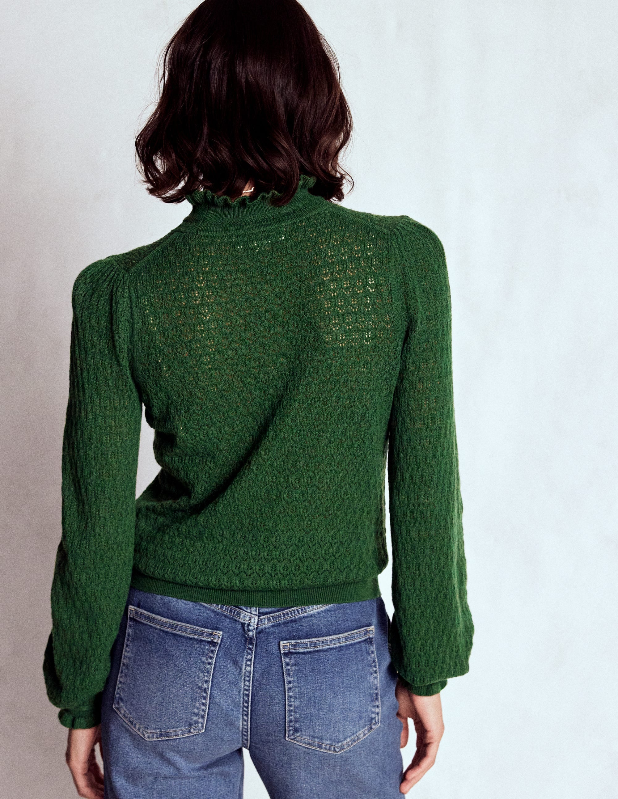 Pointelle Ruffle Jumper-Hunter Green - Image 3