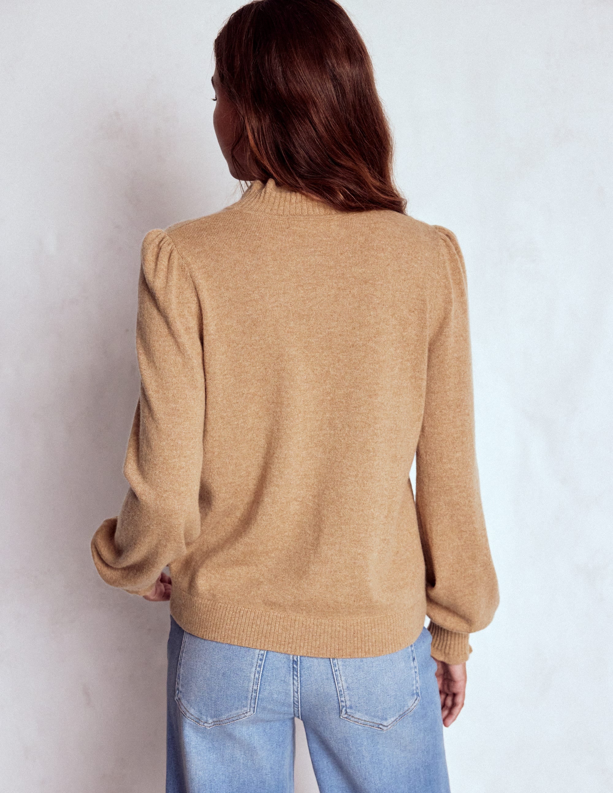 Frill Trim Cashmere Jumper-Camel Melange - Image 3