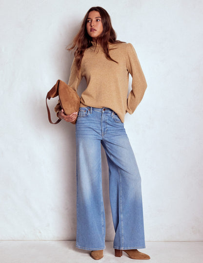 Frill Trim Cashmere Jumper-Camel Melange-4