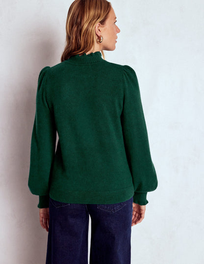 Frill Trim Cashmere Jumper-Mallard Blue-3