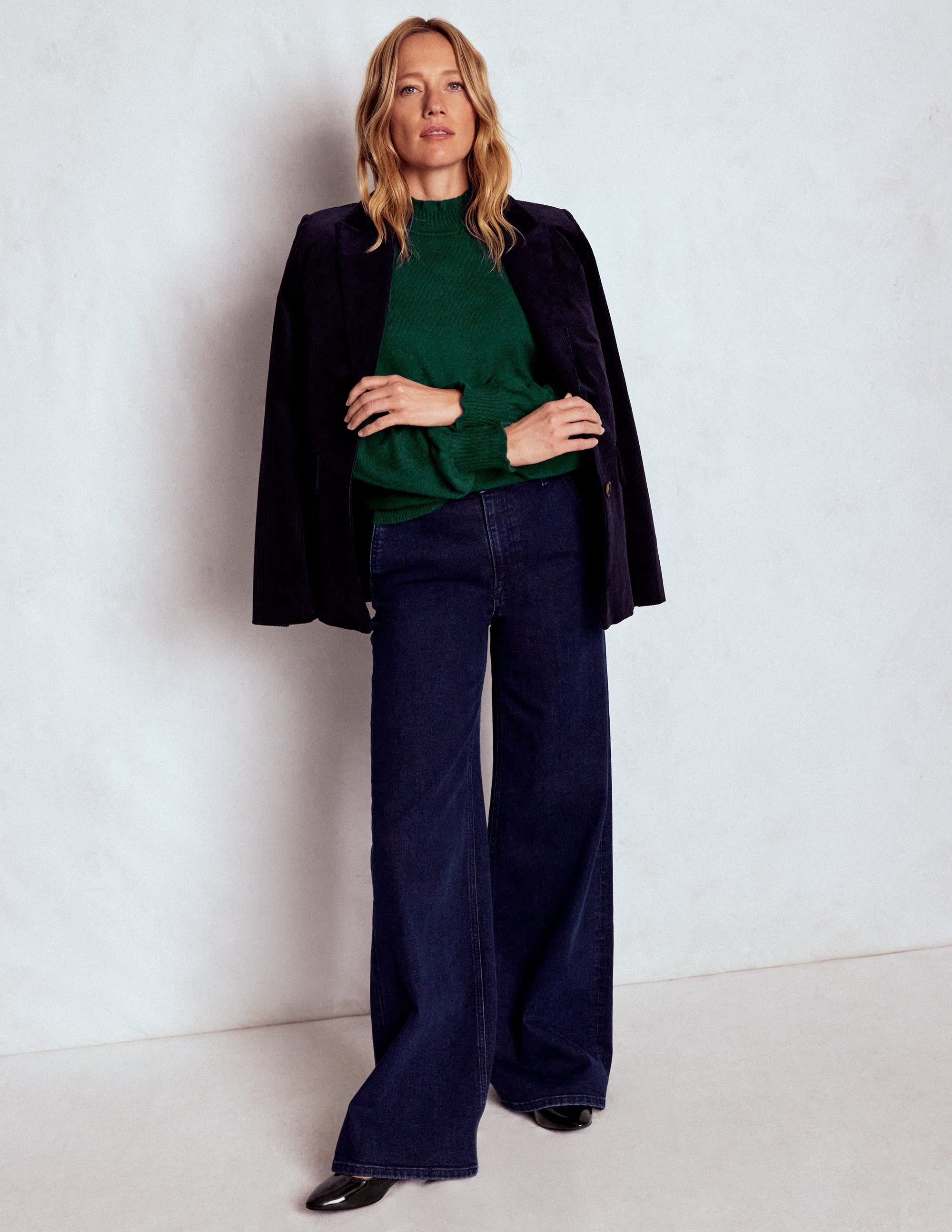 Frill Trim Cashmere Jumper-Mallard Blue - Image 4