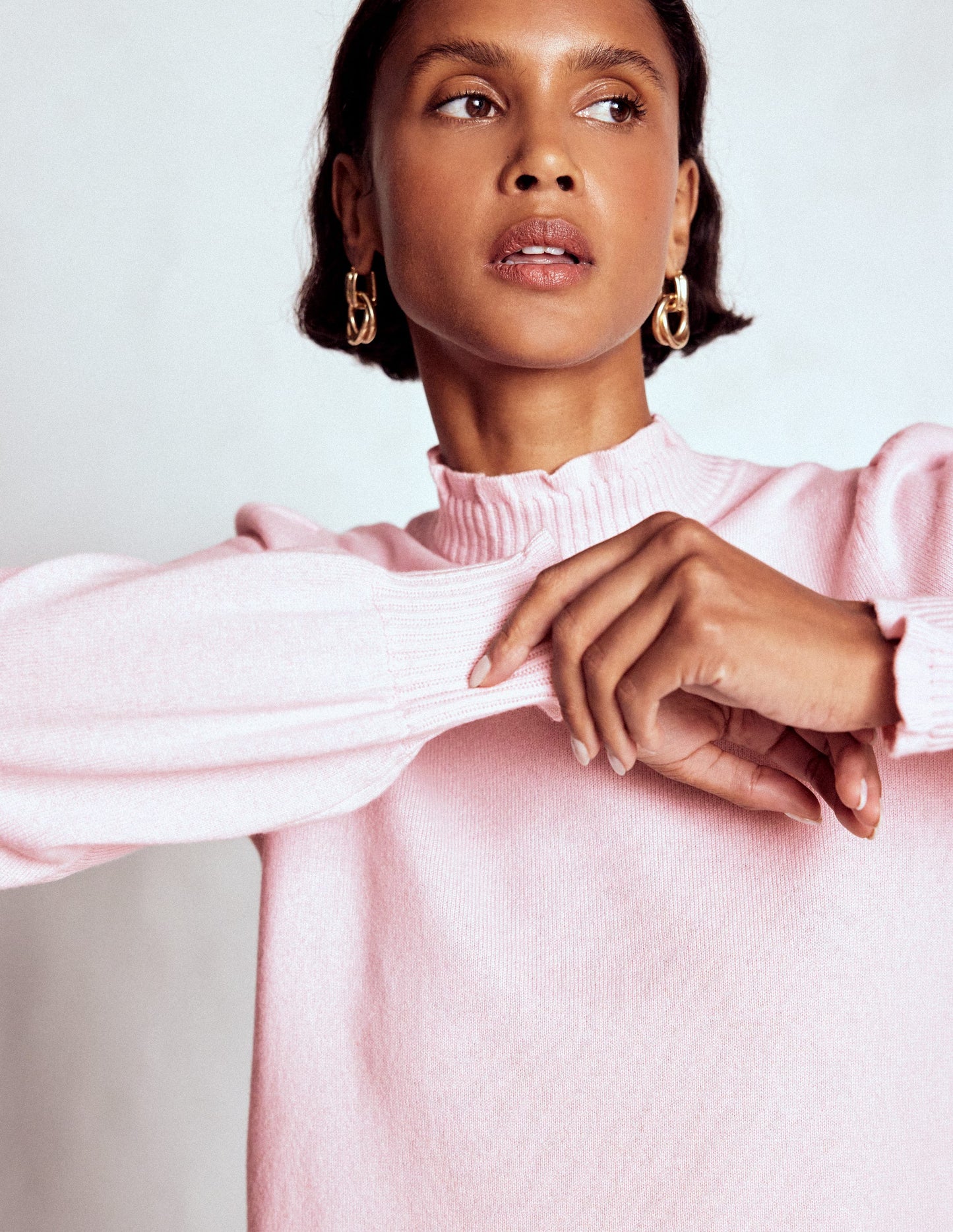 Frill Trim Cashmere Jumper-Chalk Pink