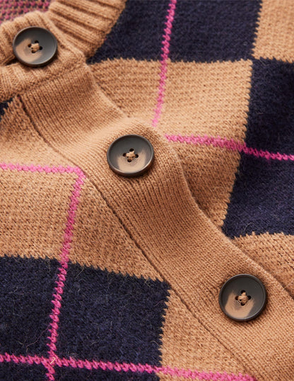 Abi Jacquard Cardigan-Camel, Navy Argyle-6