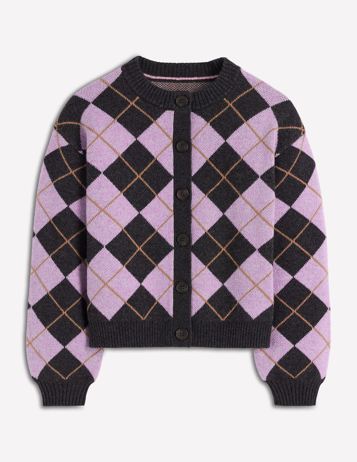 Abi Jacquard Cardigan-Lilac, Charcoal Melange Argyle - Image 7