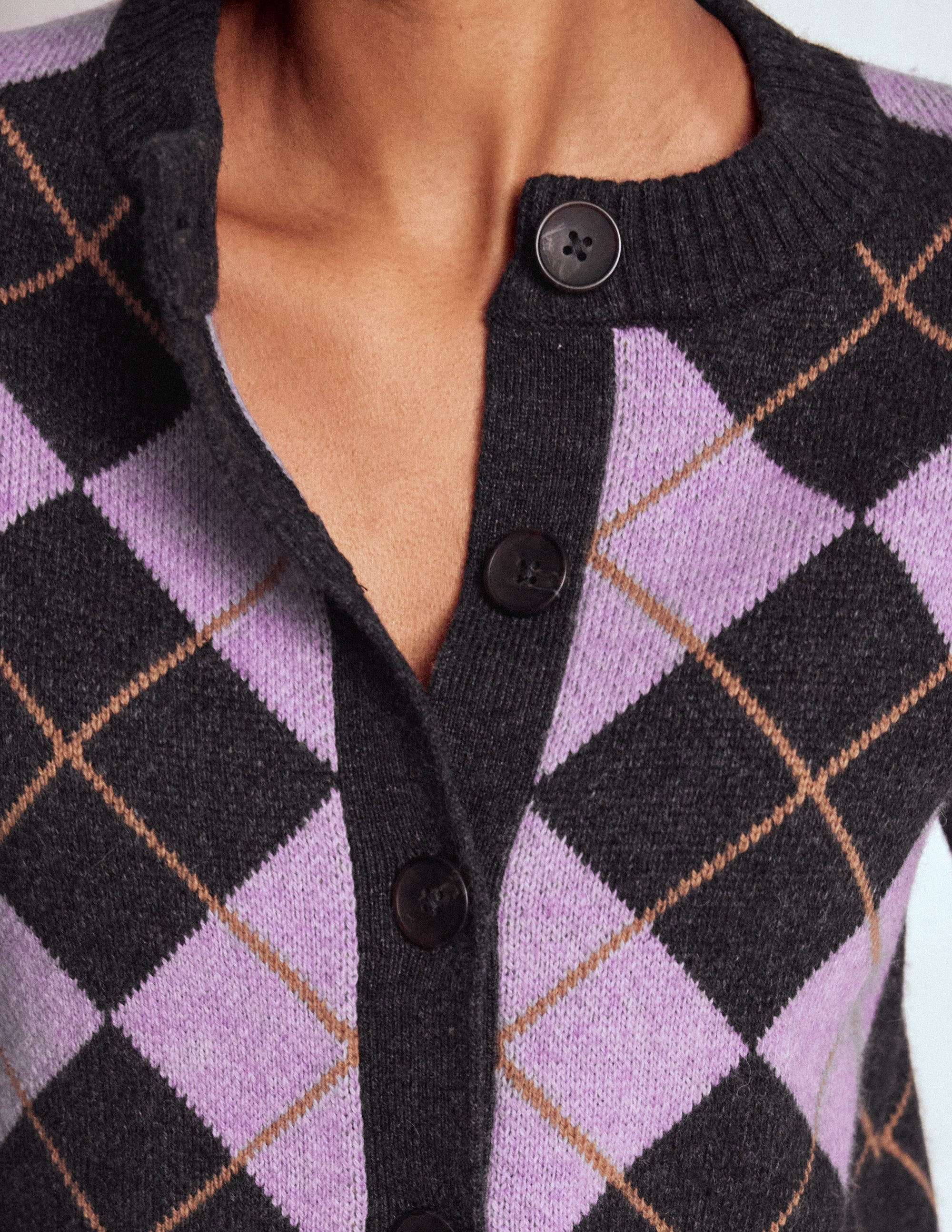 Abi Jacquard Cardigan-Lilac, Charcoal Melange Argyle - Image 2