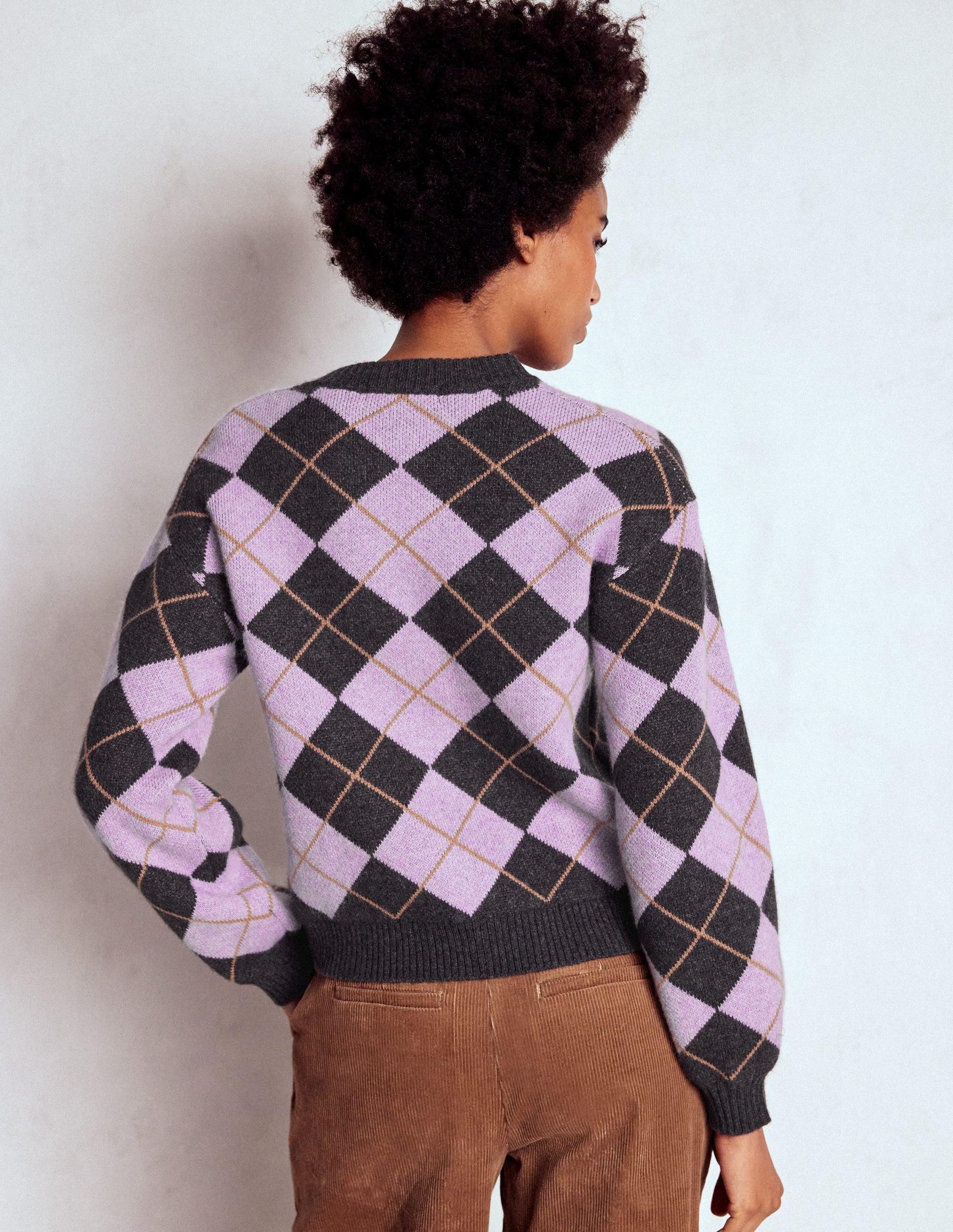 Abi Jacquard Cardigan-Lilac, Charcoal Melange Argyle - Image 3