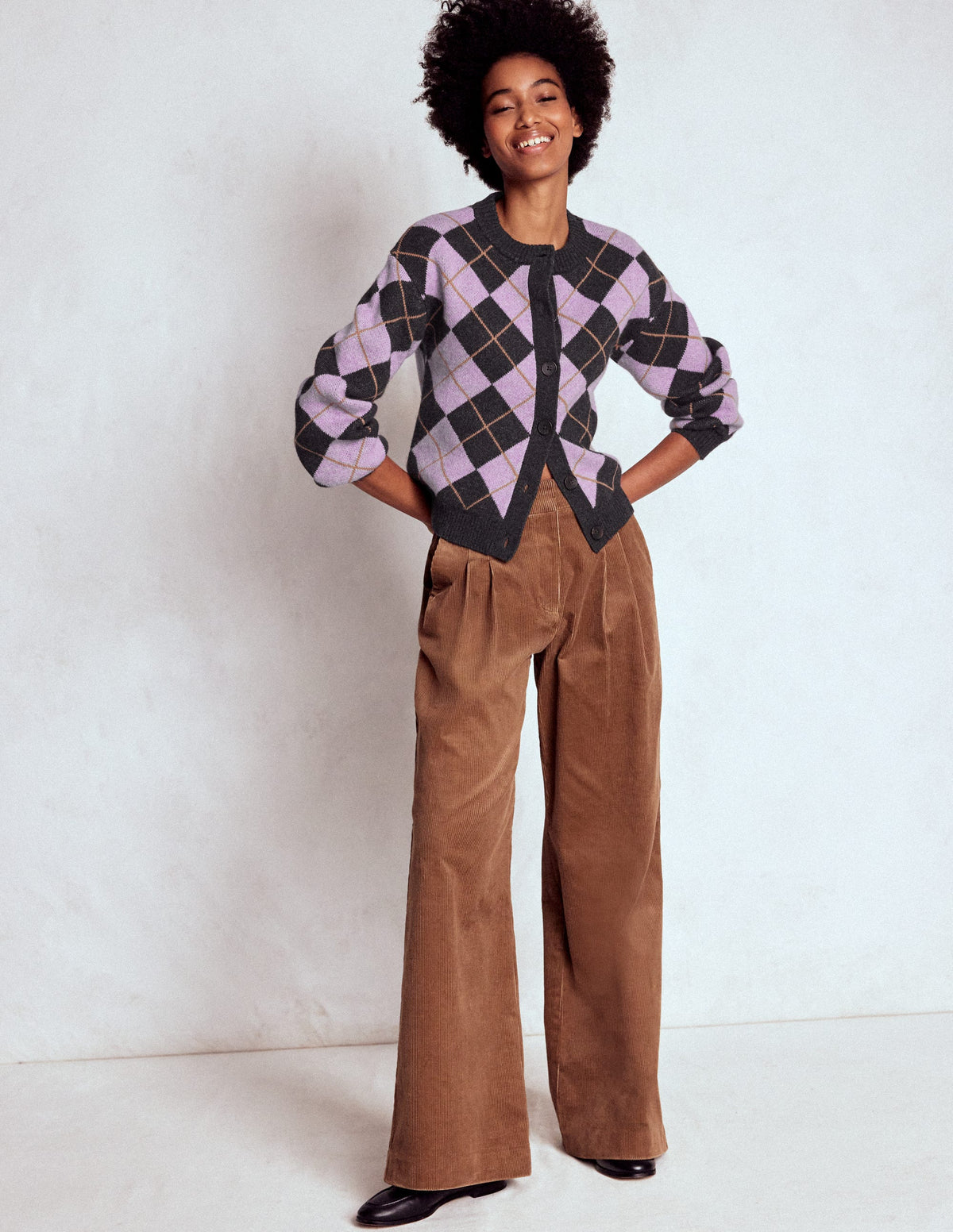 Abi Jacquard Cardigan-Lilac, Charcoal Melange Argyle - Image 4