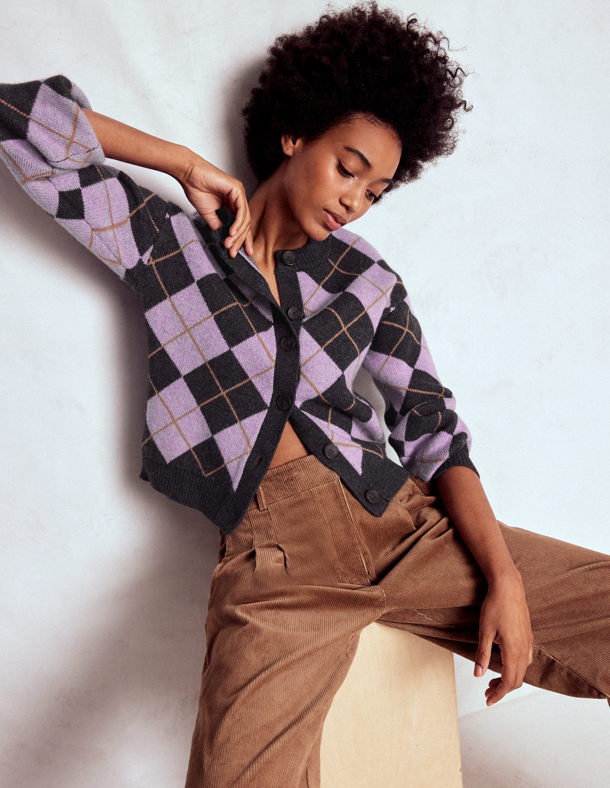 Abi Jacquard Cardigan-Lilac, Charcoal Melange Argyle - Image 5