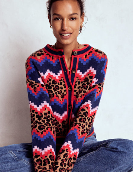Abi Jacquard Cardigan-Multi Fair Isle, Leopard