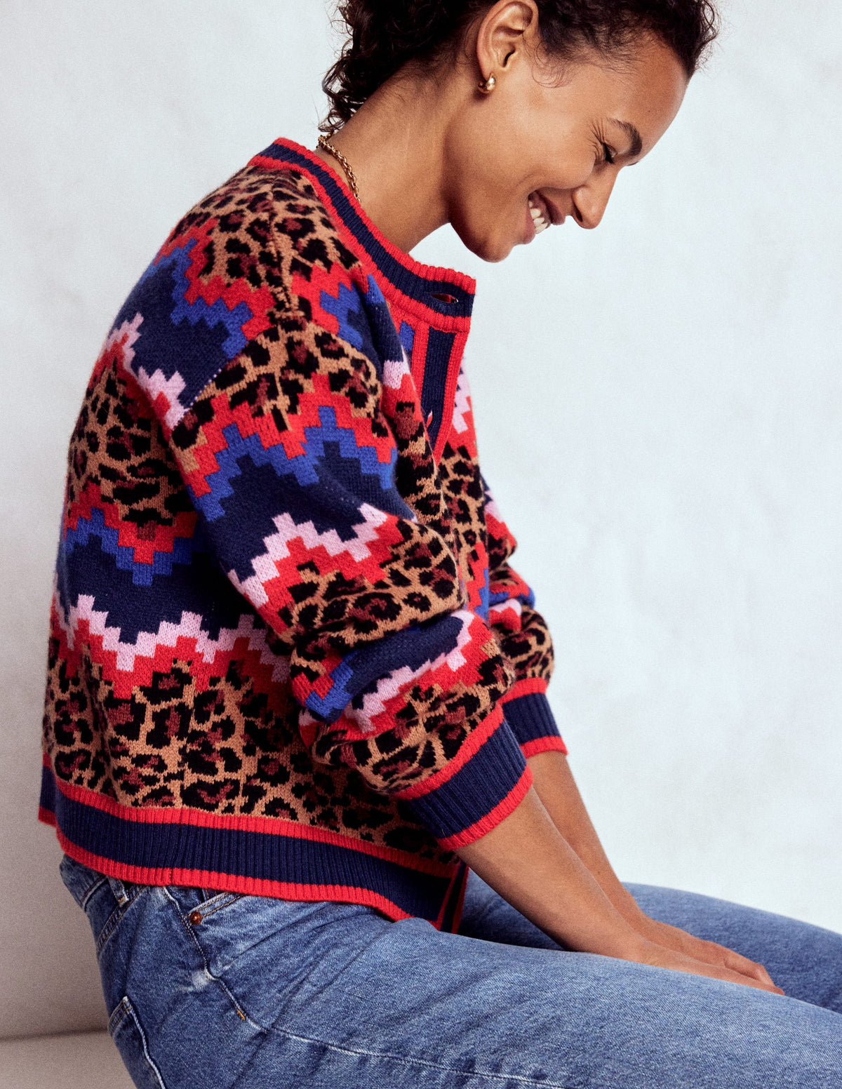 Abi Jacquard Cardigan-Multi Fair Isle, Leopard - Image 2
