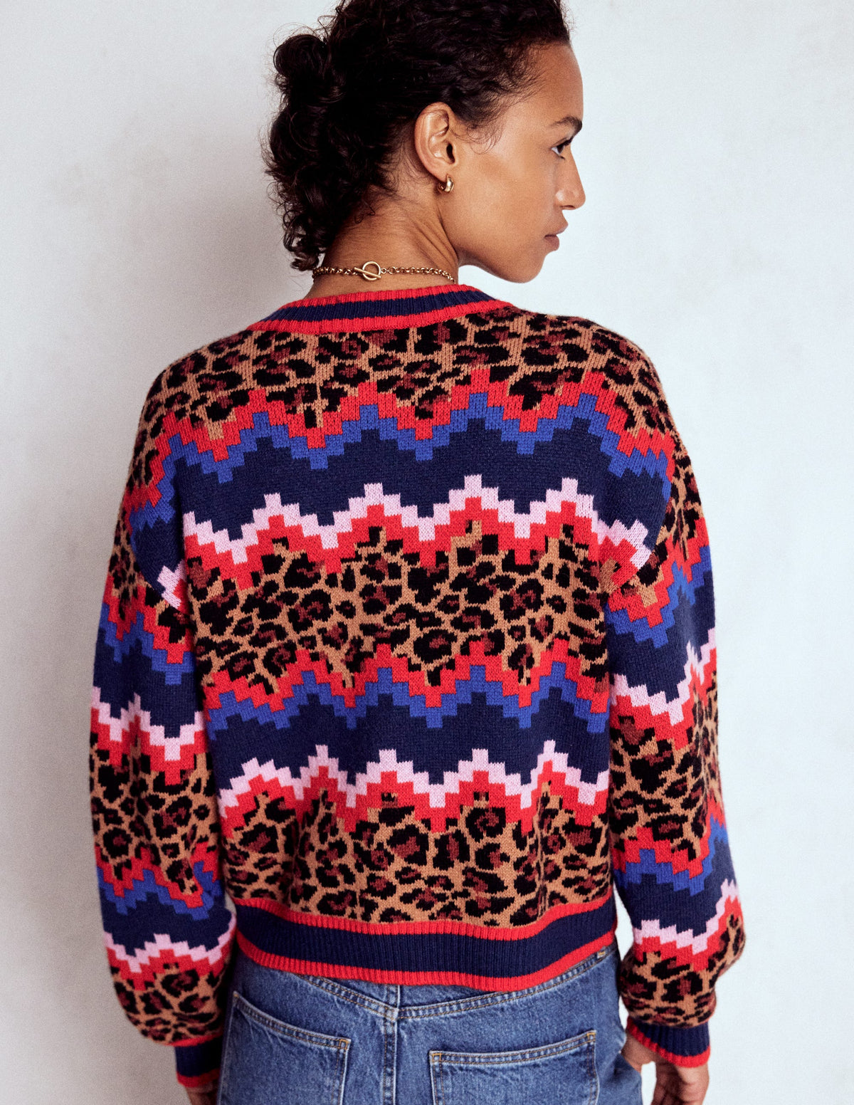 Abi Jacquard Cardigan-Multi Fair Isle, Leopard - Image 3