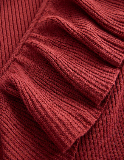 Ruffled Rib Henley Jumper-Chestnut-7