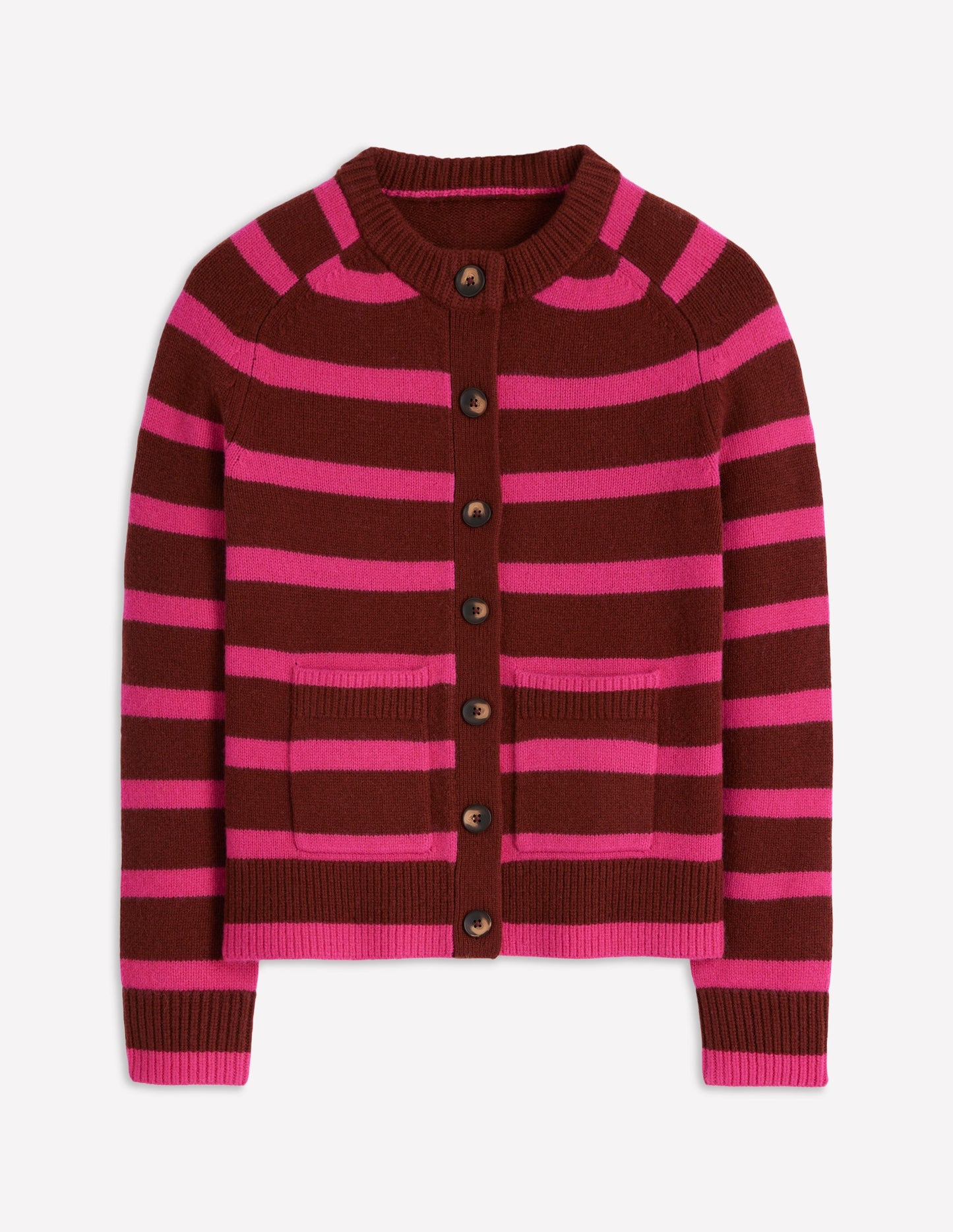 Marion Merino Cardigan-Raw Umber, Brilliant Pink