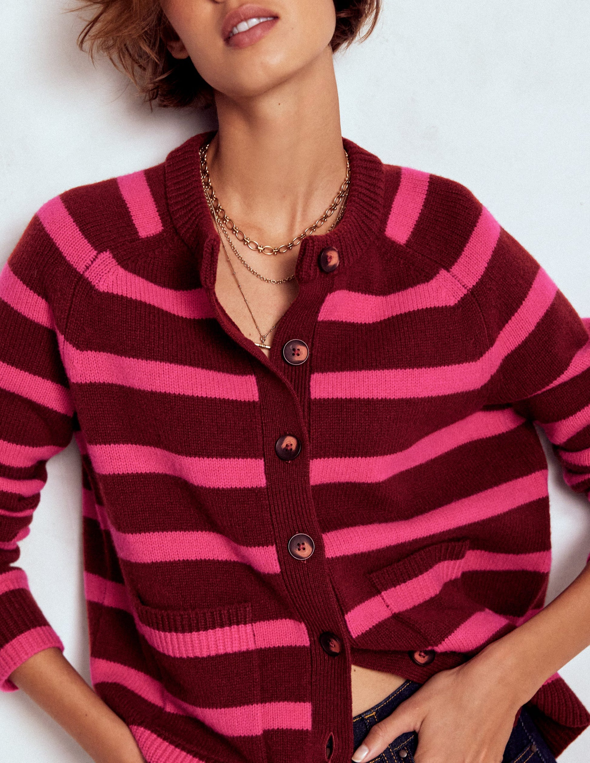 Marion Merino Cardigan-Raw Umber, Brilliant Pink-3