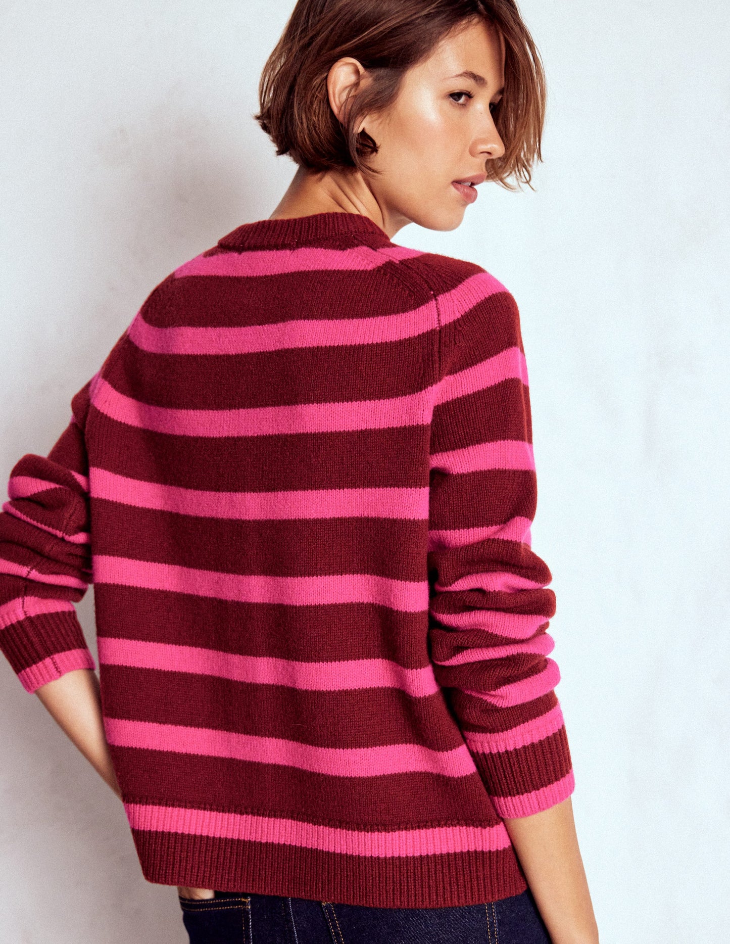 Marion Merino Cardigan-Raw Umber, Brilliant Pink