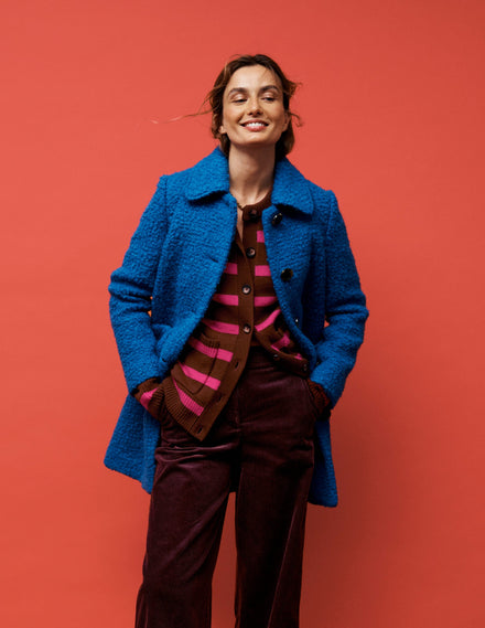Marion Merino Cardigan-Raw Umber, Brilliant Pink